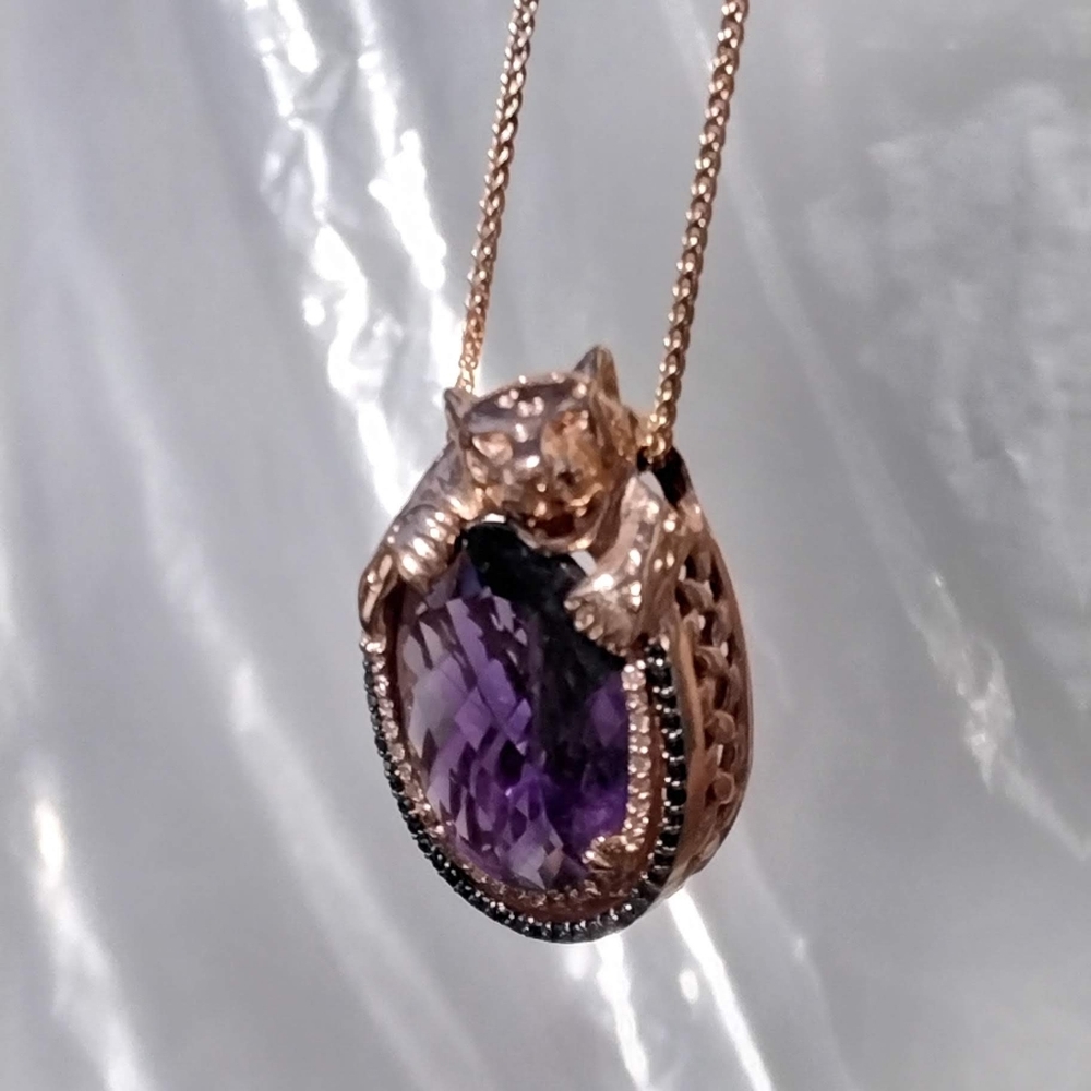 Say Merry Christmas W/♡ RARE EFFY 11ct Amyethst Rose Gold Panther Pendant